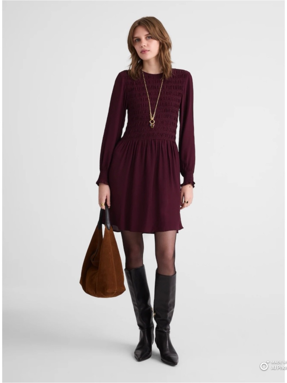 Madewell Dark Pomegranate Long Sleeve Smocked Mini Dress Size XL NWT Fall
Party